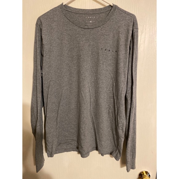 Tesla Motors Men Long Sleeve T-Shirt Heather Grey Cotton Crew Neck Size L 0183